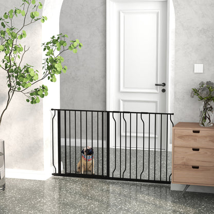 PawHut Extra Wide Dog Safety Gate, with Door Pressure, for Doorways, Hallways, Staircases - Black