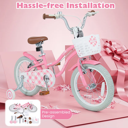 16 Inch Girls Bike with Basket for 4-7 Years Retro Series Peach Pink