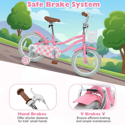 16 Inch Girls Bike with Basket for 4-7 Years Retro Series Peach Pink
