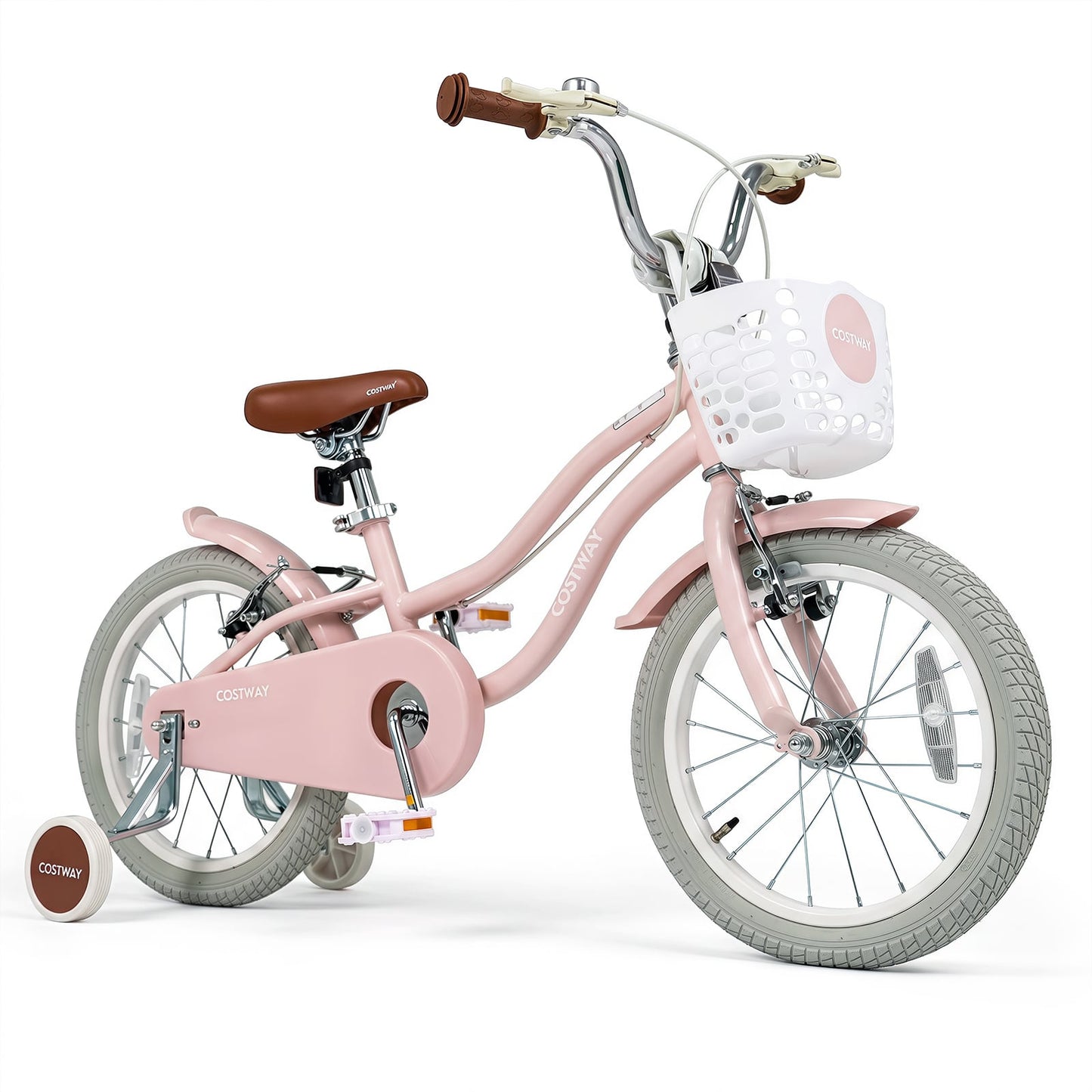16 Inch Girls Bike with Basket for 4-7 Years Retro Series Sakura Pink