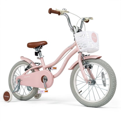 16 Inch Girls Bike with Basket for 4-7 Years Retro Series Sakura Pink