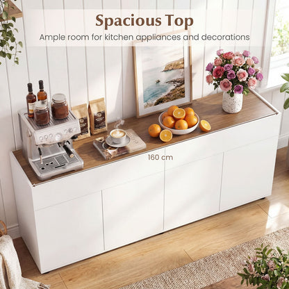 160 cm Buffet Cabinet with Push-to-Open Doors & 2 Drawers for Dining Room-White