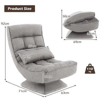4-Position Adjustable Floor Chair with Swivel Base-Grey