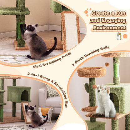 160 cm Multi-level Cactus Cat Tree for Indoor Cats with Scratching Posts-Green