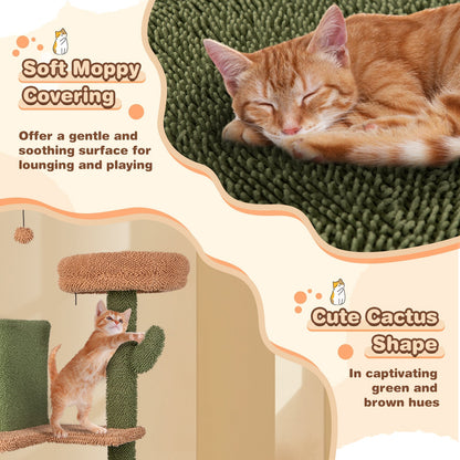 160 cm Multi-level Cactus Cat Tree for Indoor Cats with Scratching Posts-Green