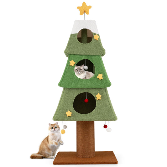 160cm Cute Cat Tower with 3 Condos and Sisal Scratching Post-Green & White