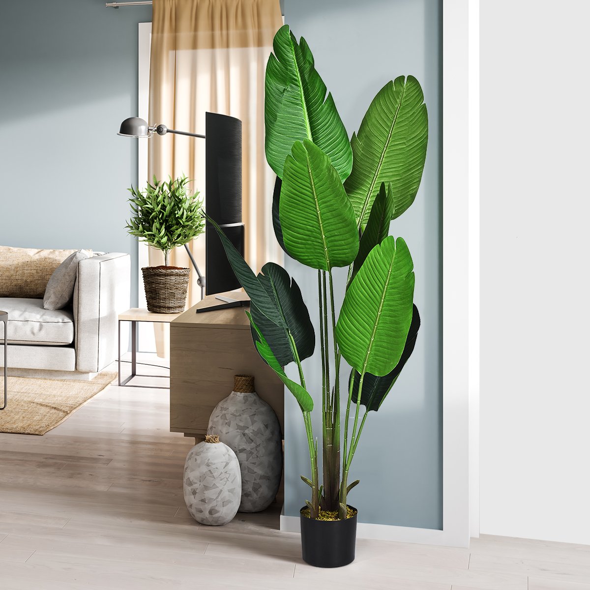 160cm Artificial Tropical Palm Tree with 10 Leaves and Black Pot