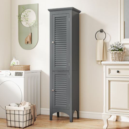 Freestanding Tall Bathroom Floor Cabinet with Adjustable Shelf and 2 Doors-Light Grey