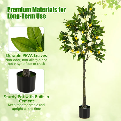 160cm Tall Set of 2 Fake Lemon Plant with Lemon Fruits and Cement Pot