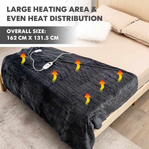 160 x 130 CM Electric Heated Throw Blanket with 10 Heat Settings-Grey