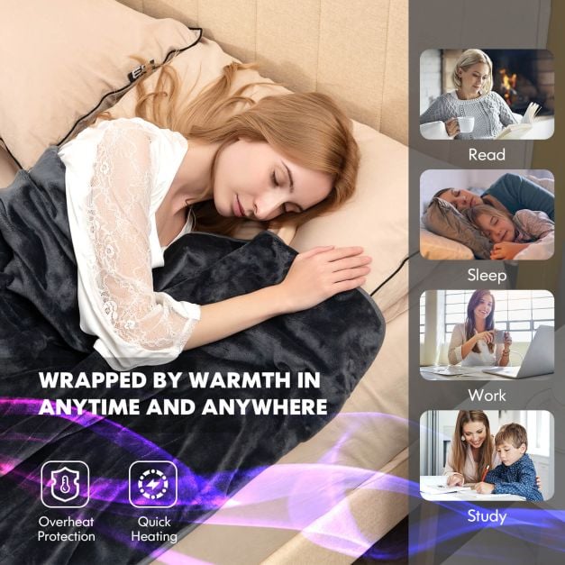 160 x 130 CM Electric Heated Throw Blanket with 10 Heat Settings-Grey