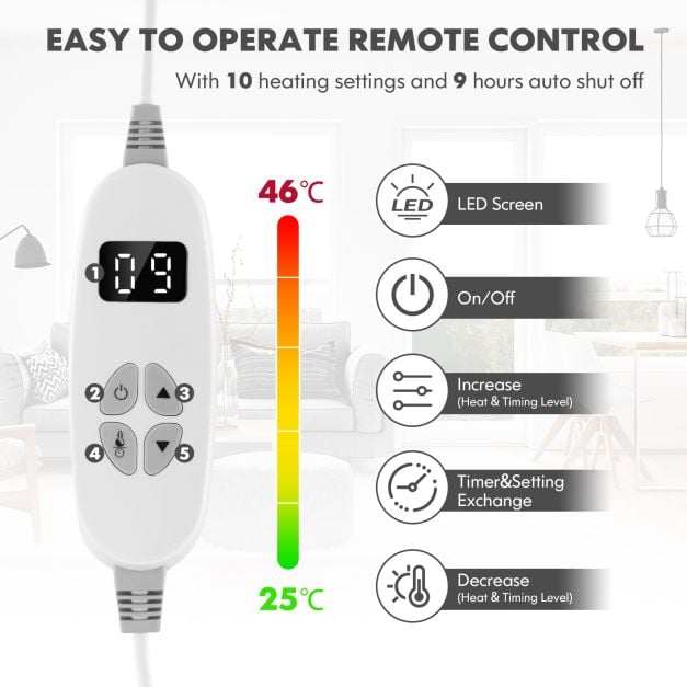 160 x 130 CM Electric Heated Throw Blanket with 10 Heat Settings-Grey