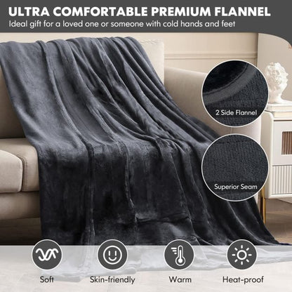 160 x 130 CM Electric Heated Throw Blanket with 10 Heat Settings-Grey