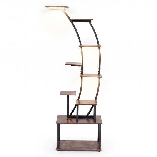 161 cm 9-Tier Plant Stand Indoor with Light Remote and 16 Static Colors-Rustic Brown