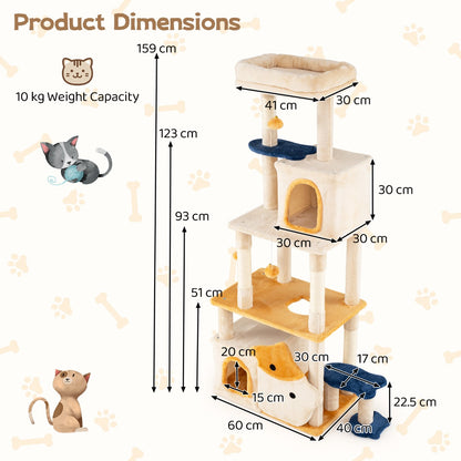 163 cm Large Kitty Tower with 2 Condos and Removable Plush Perch-Yellow