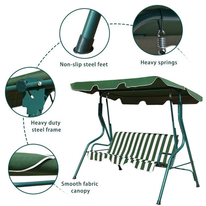 Garden Patio Metal Swing 3 Seater Lounger-Green
