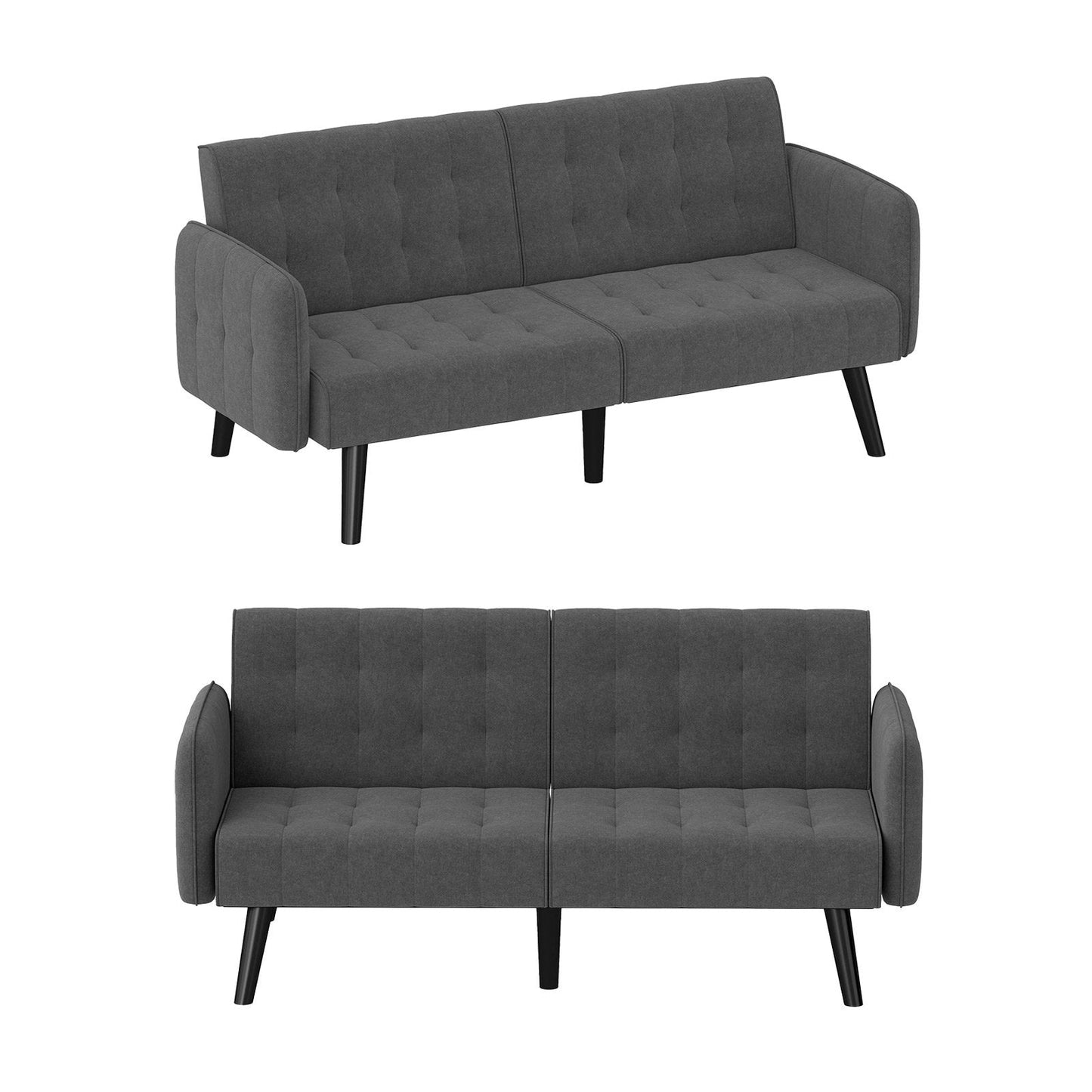 164 CM Convertible Futon Sofa Bed with 3-Position Adjustable Backrests-Grey