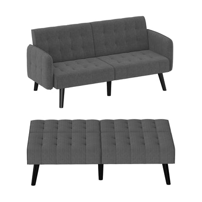164 CM Convertible Futon Sofa Bed with 3-Position Adjustable Backrests-Grey