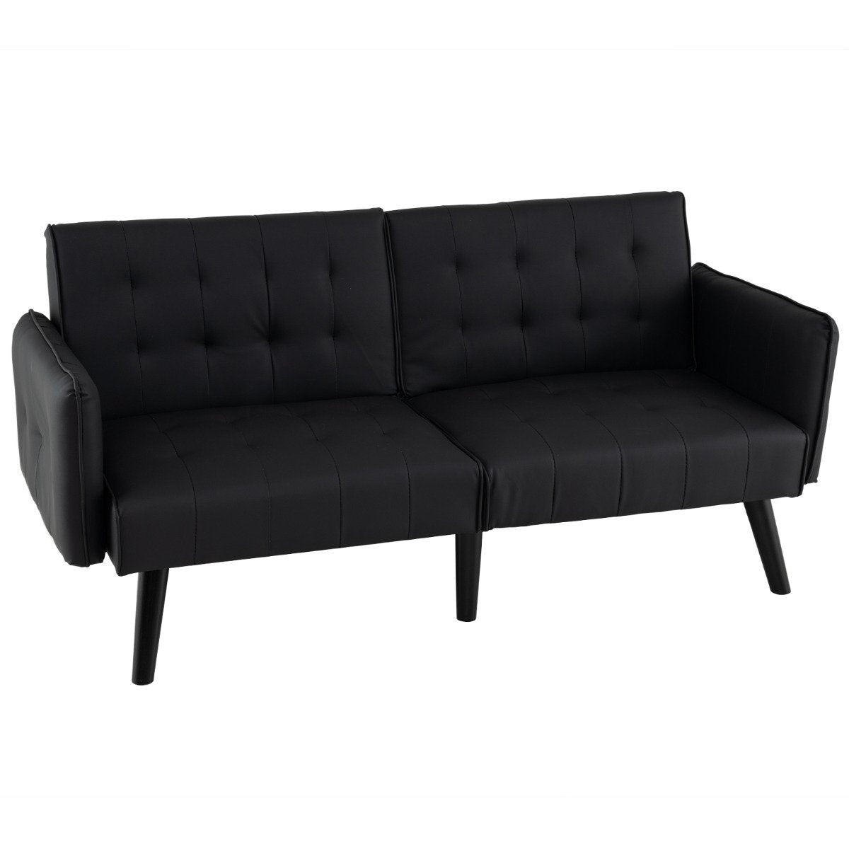 164 CM Convertible Futon Sofa Bed with 3-Position Adjustable Backrests-Black