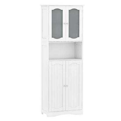 64.5 Inches Tall Bathroom Storage Cabinet with Frost Glass Doors and Shelves-White