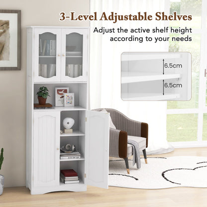 64.5 Inches Tall Bathroom Storage Cabinet with Frost Glass Doors and Shelves-White