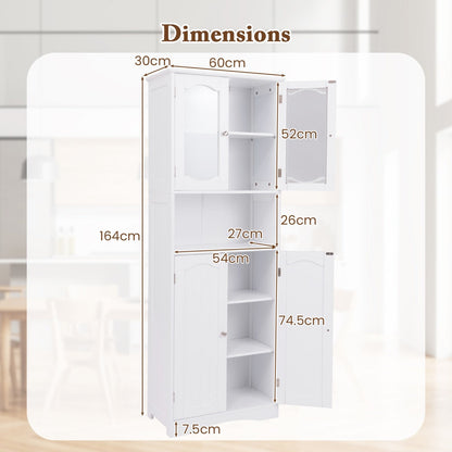 64.5 Inches Tall Bathroom Storage Cabinet with Frost Glass Doors and Shelves-White