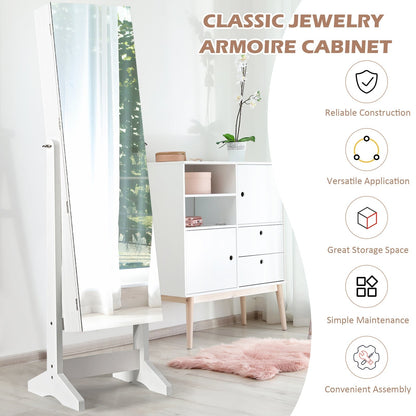 Standing Jewelry Armoire Cabinet with Full Length Mirror-White