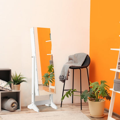 Standing Jewelry Armoire Cabinet with Full Length Mirror-White