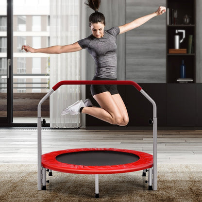 40 Inch Folding Exercise Trampoline Rebounder with 4-Level Handrail Carrying Bag-Red