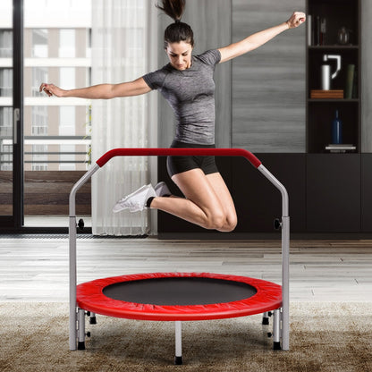 40 Inch Folding Exercise Trampoline Rebounder with 4-Level Handrail Carrying Bag-Red