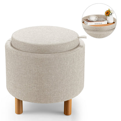 Modern Round Padded Storage Ottoman with Hidden Storage Space-Beige