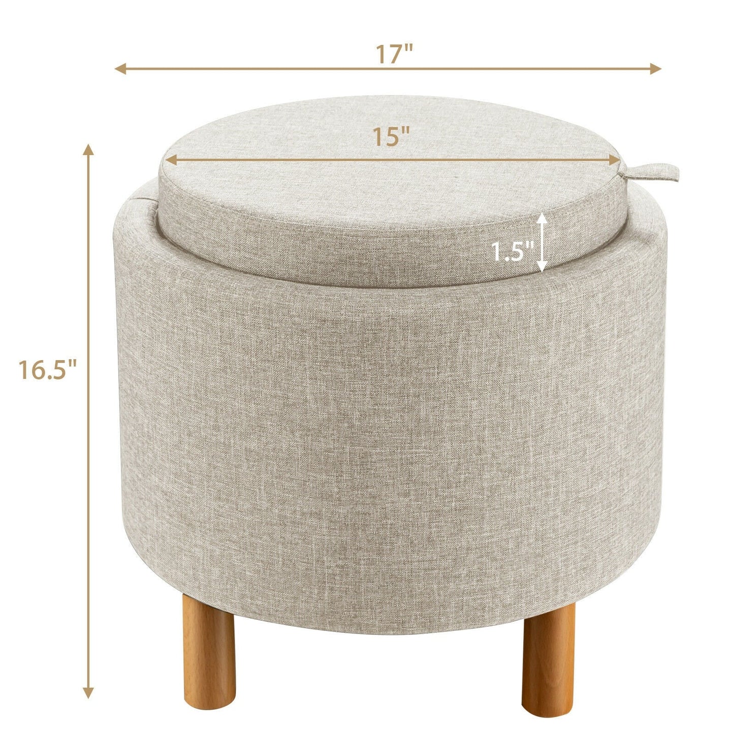 Modern Round Padded Storage Ottoman with Hidden Storage Space-Beige