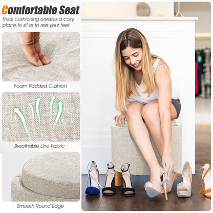 Modern Round Padded Storage Ottoman with Hidden Storage Space-Beige