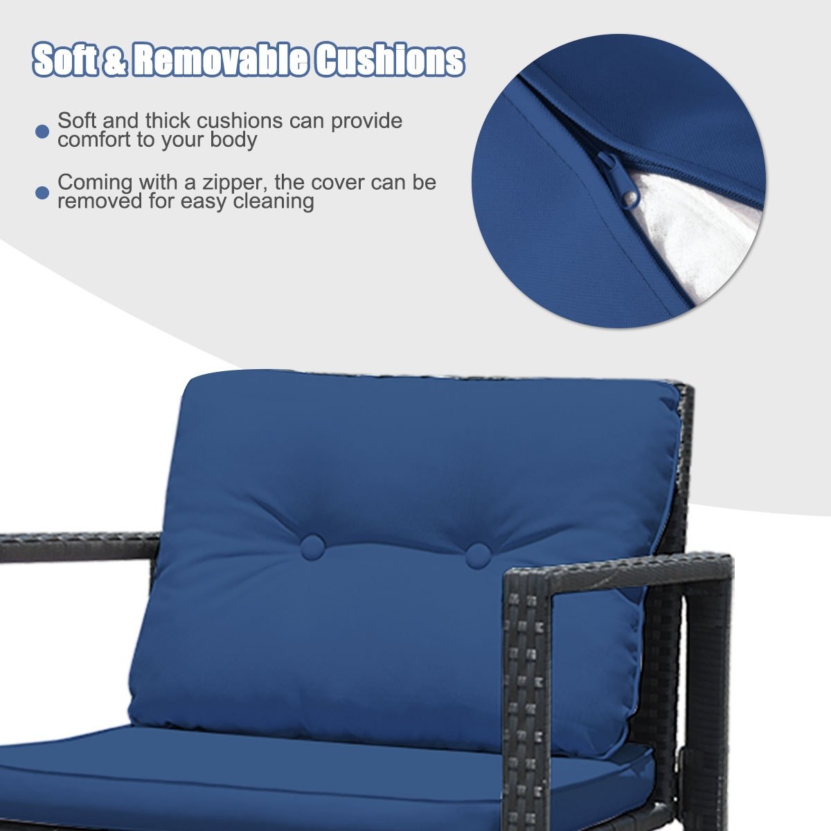 3 Pieces Outdoor Rocking Bistro Set for Garden, Backyard &amp; Poolside-Navy