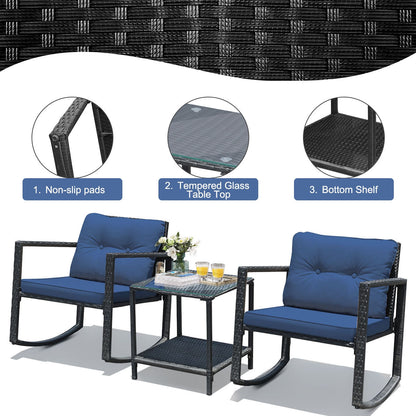 3 Pieces Outdoor Rocking Bistro Set for Garden, Backyard &amp; Poolside-Navy