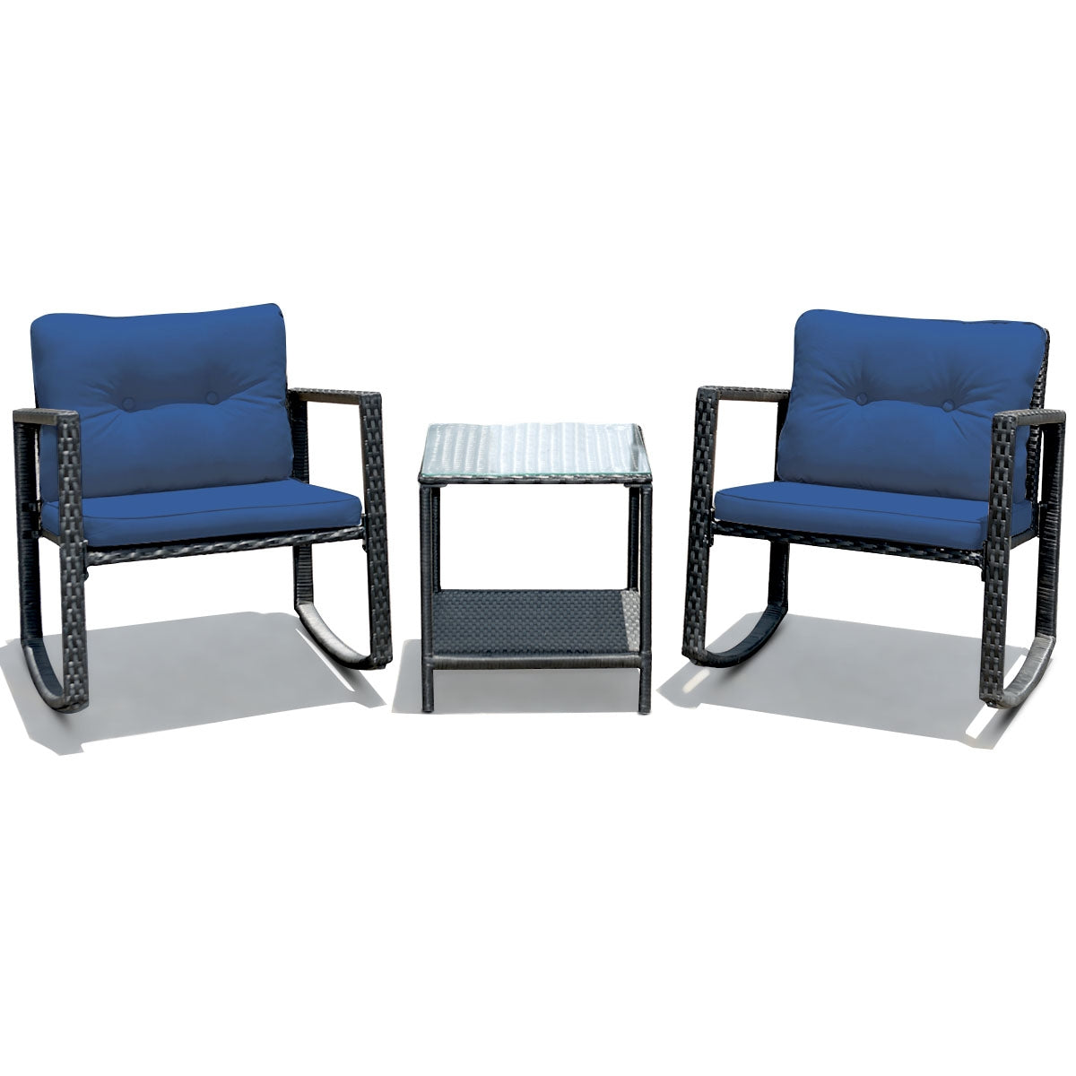 3 Pieces Outdoor Rocking Bistro Set for Garden, Backyard &amp; Poolside-Navy