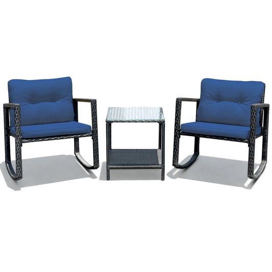 3 Pieces Outdoor Rocking Bistro Set for Garden, Backyard &amp; Poolside-Navy