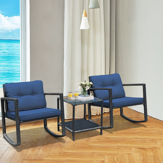 3 Pieces Outdoor Rocking Bistro Set for Garden, Backyard &amp; Poolside-Navy