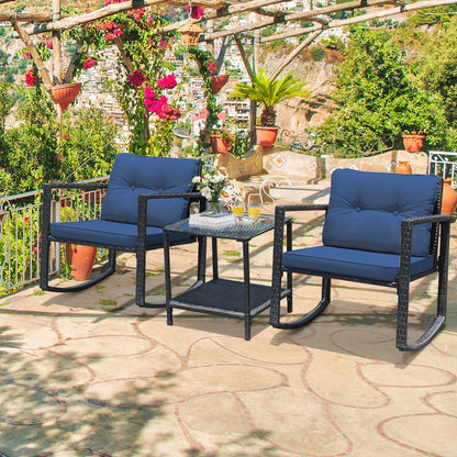 3 Pieces Outdoor Rocking Bistro Set for Garden, Backyard &amp; Poolside-Navy