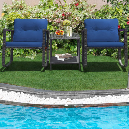 3 Pieces Outdoor Rocking Bistro Set for Garden, Backyard &amp; Poolside-Navy