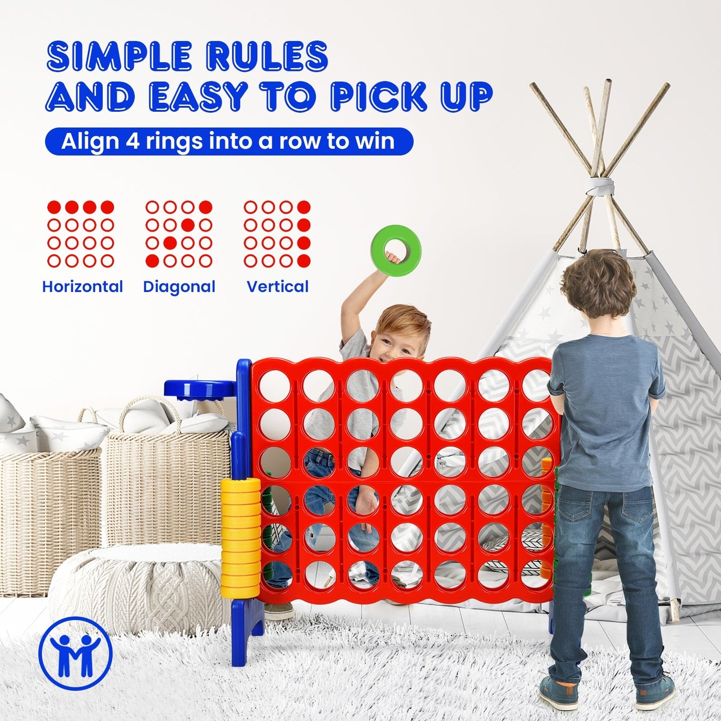 Premium Plastic Jumbo Connect 4 Game with 42 Jumbo Rings & Quick-Release Slider