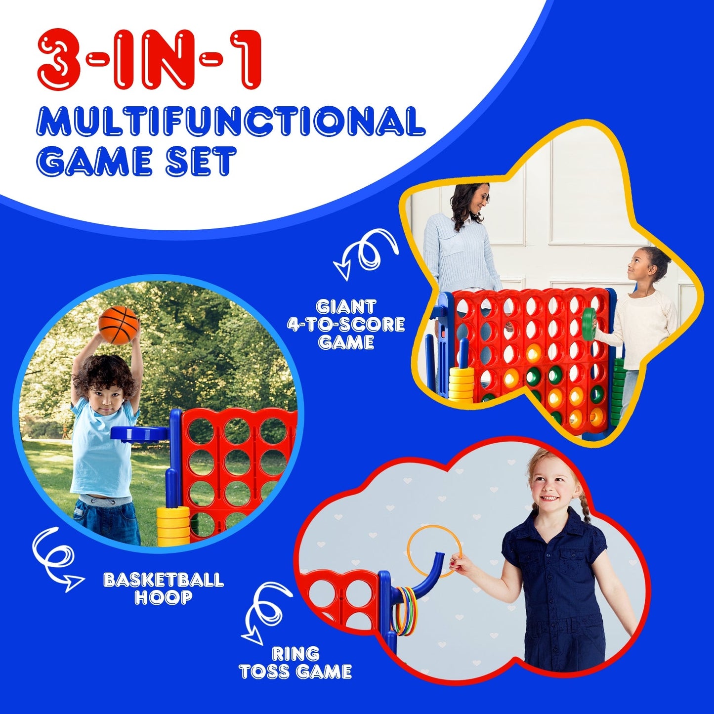 Premium Plastic Jumbo Connect 4 Game with 42 Jumbo Rings & Quick-Release Slider