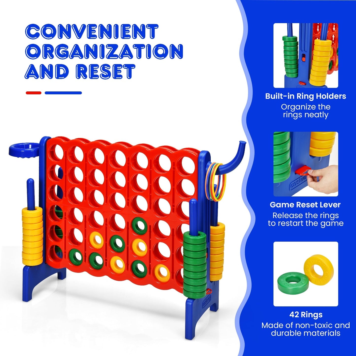 Premium Plastic Jumbo Connect 4 Game with 42 Jumbo Rings & Quick-Release Slider