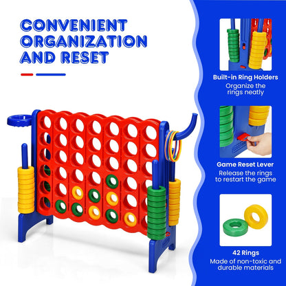 Premium Plastic Jumbo Connect 4 Game with 42 Jumbo Rings & Quick-Release Slider