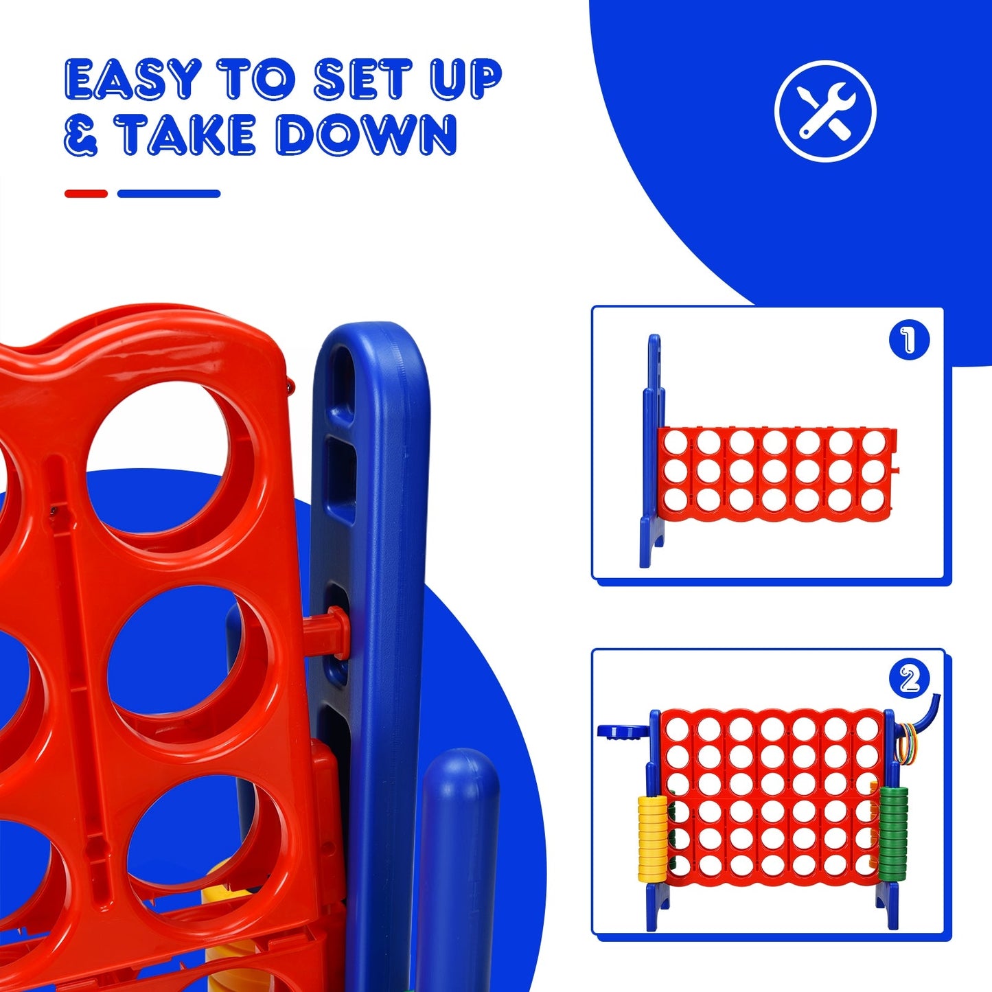 Premium Plastic Jumbo Connect 4 Game with 42 Jumbo Rings & Quick-Release Slider
