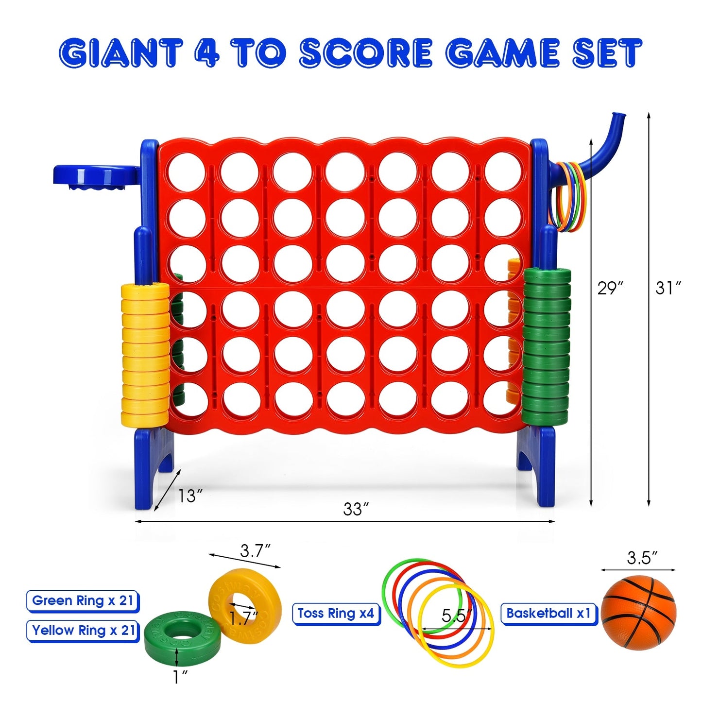 Premium Plastic Jumbo Connect 4 Game with 42 Jumbo Rings & Quick-Release Slider