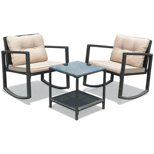 3 Pieces Outdoor Rocking Bistro Set for Garden, Backyard &amp; Poolside-Beige