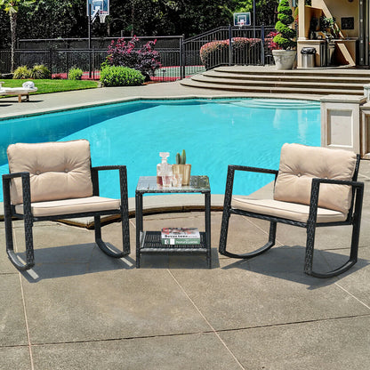 3 Pieces Outdoor Rocking Bistro Set for Garden, Backyard &amp; Poolside-Beige