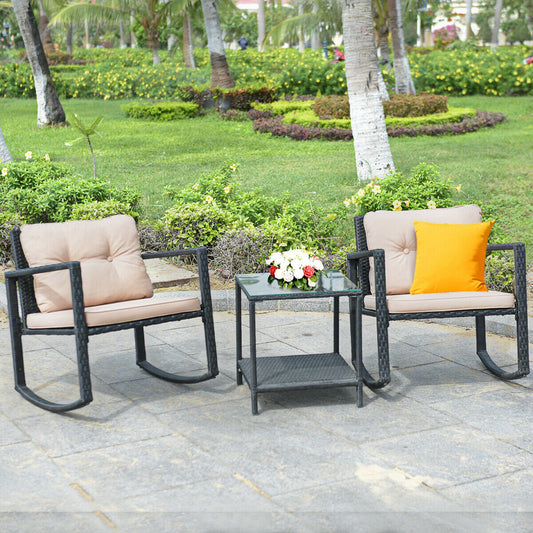 3 Pieces Outdoor Rocking Bistro Set for Garden, Backyard &amp; Poolside-Beige