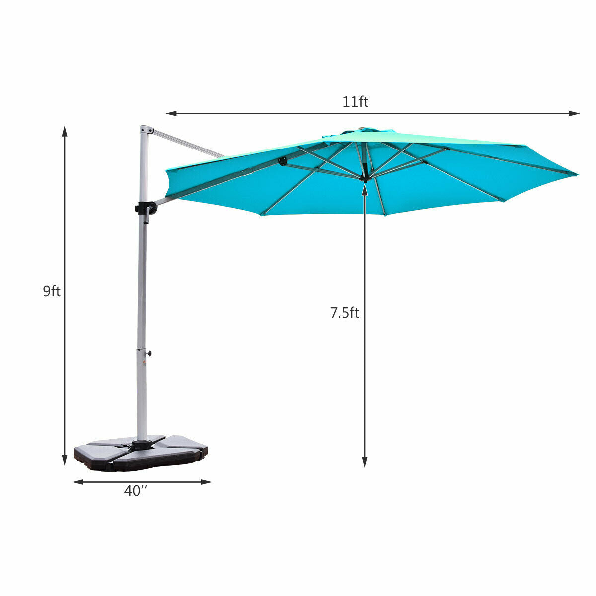 Round Cantilever Umbrella with Heavy-Duty Aluminum Pole for Garden-Navy